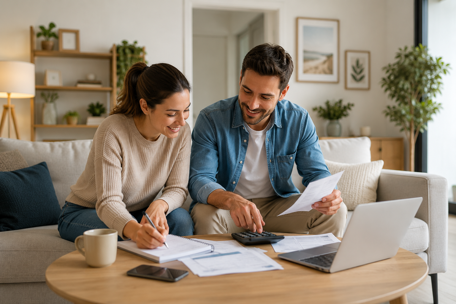 Couple reviewing their home loan finances